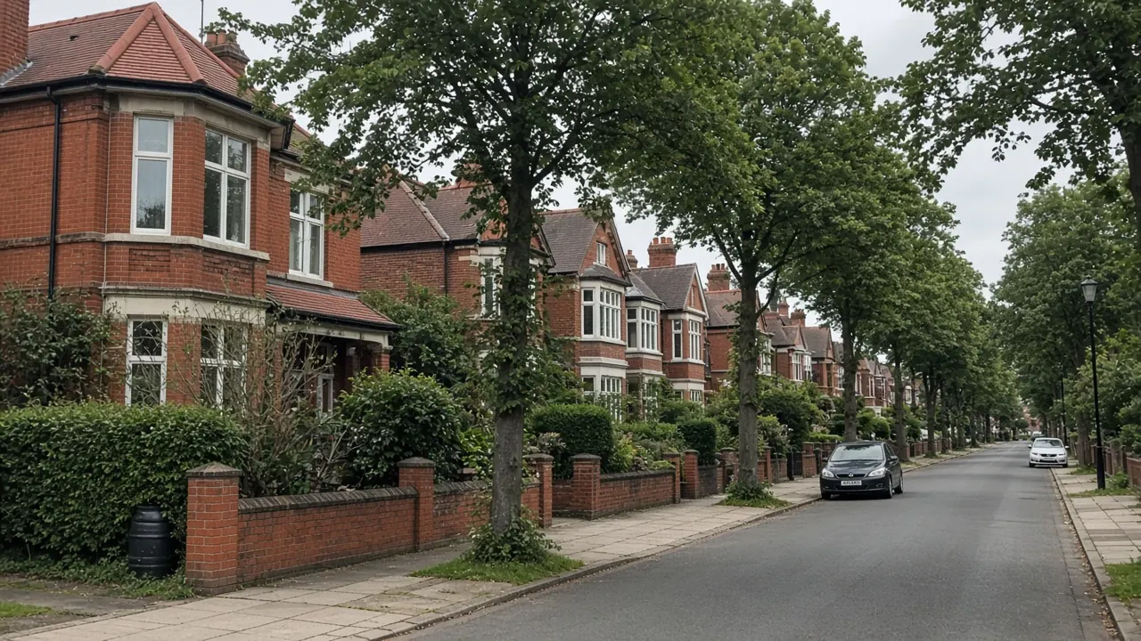 Example image: a tree-lined road of large red-brick semi-detached and detached houses in Hartlepool
